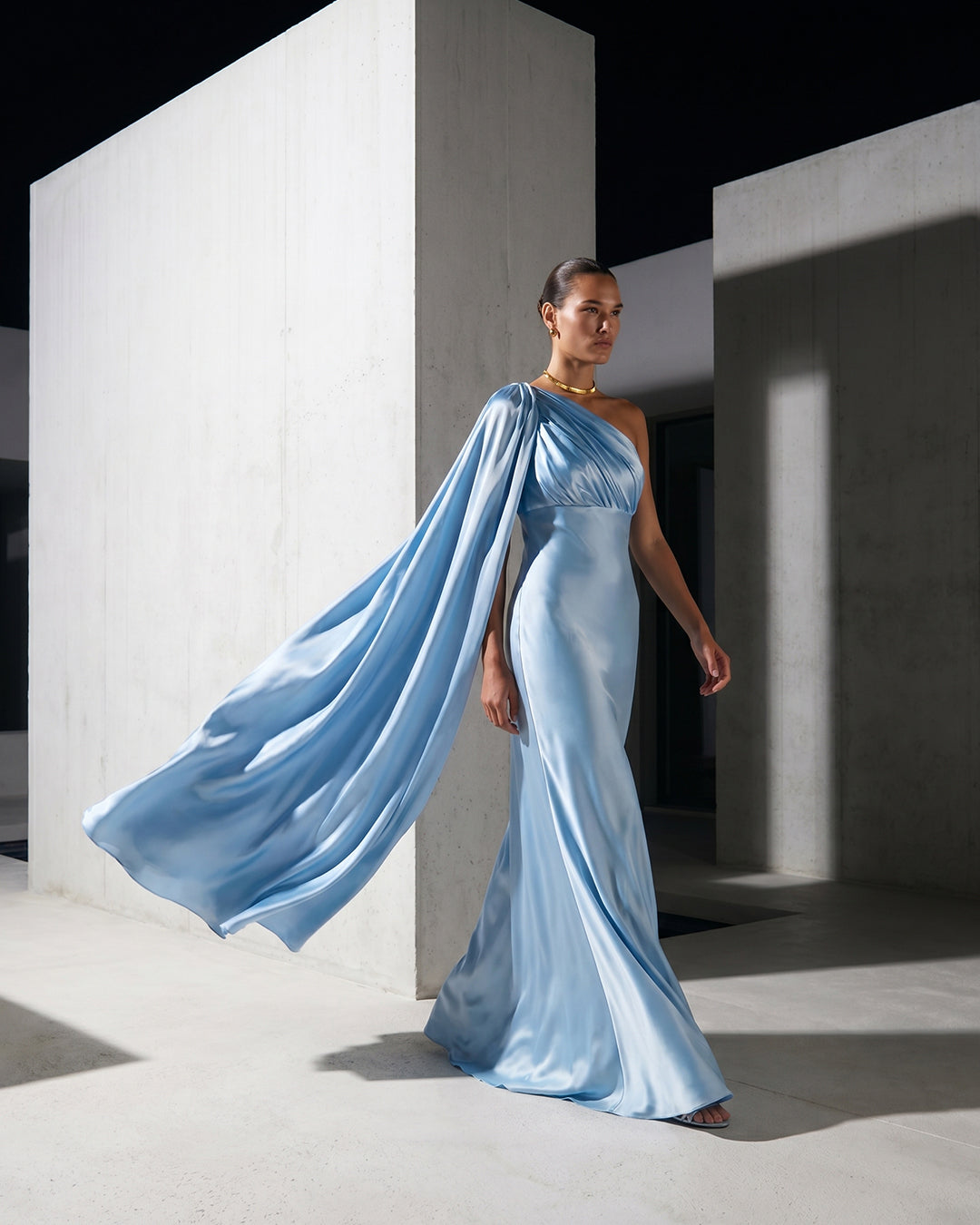 CELESTE DRAPED SATIN GOWN