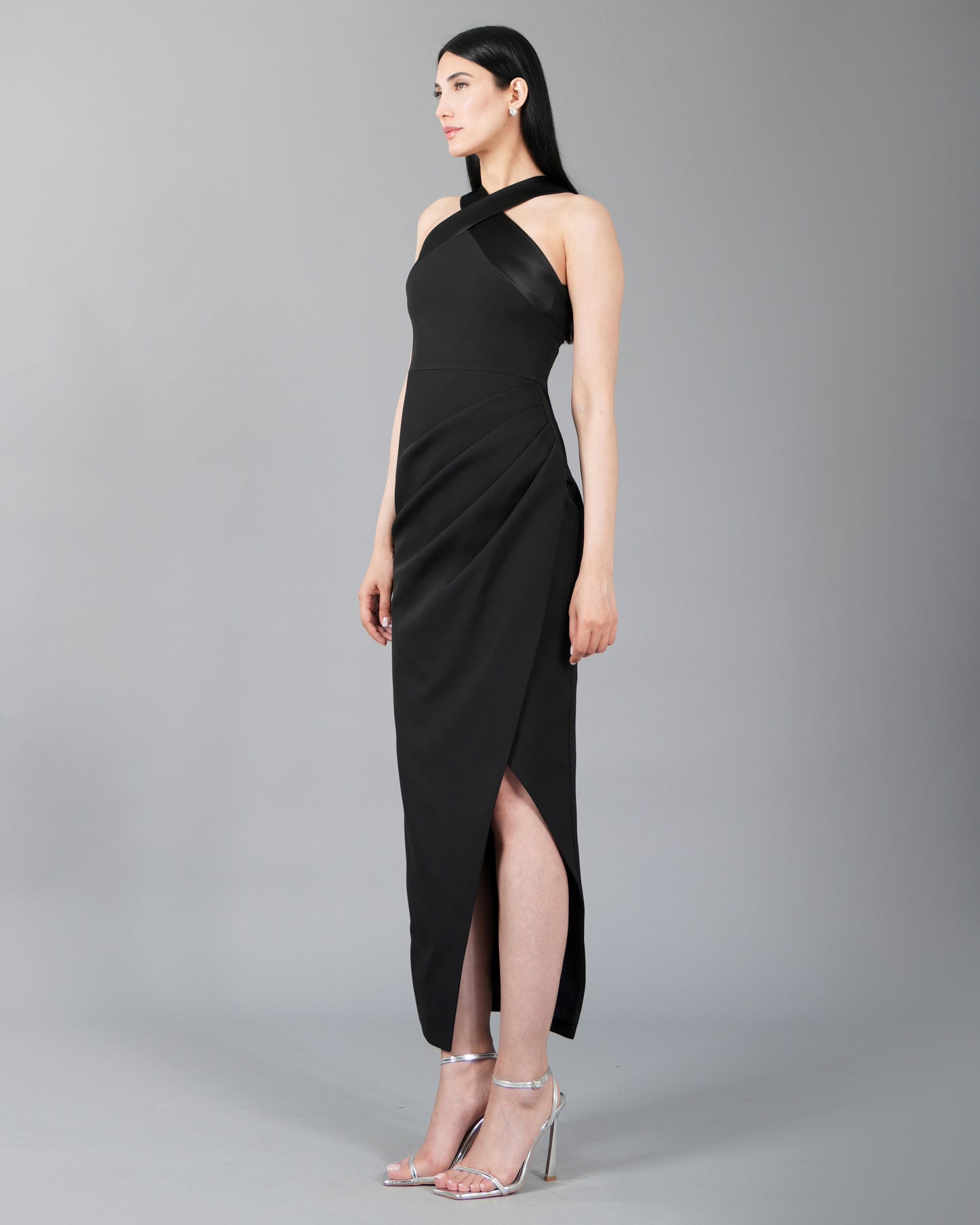 Elegant Asymmetric Halter Neck Maxi Dress With Side Slit
