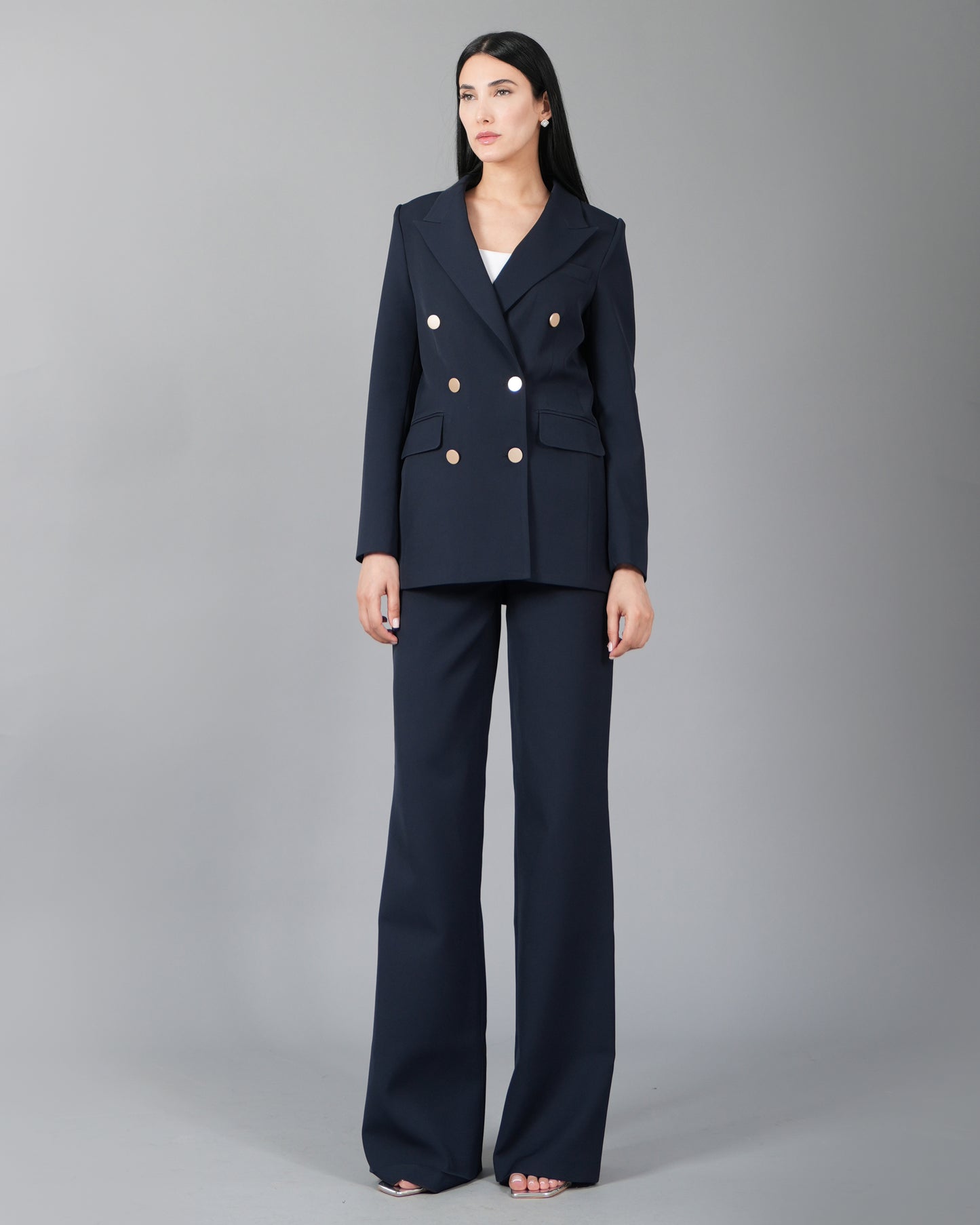 Double-Breasted Navy Pantsuit Set