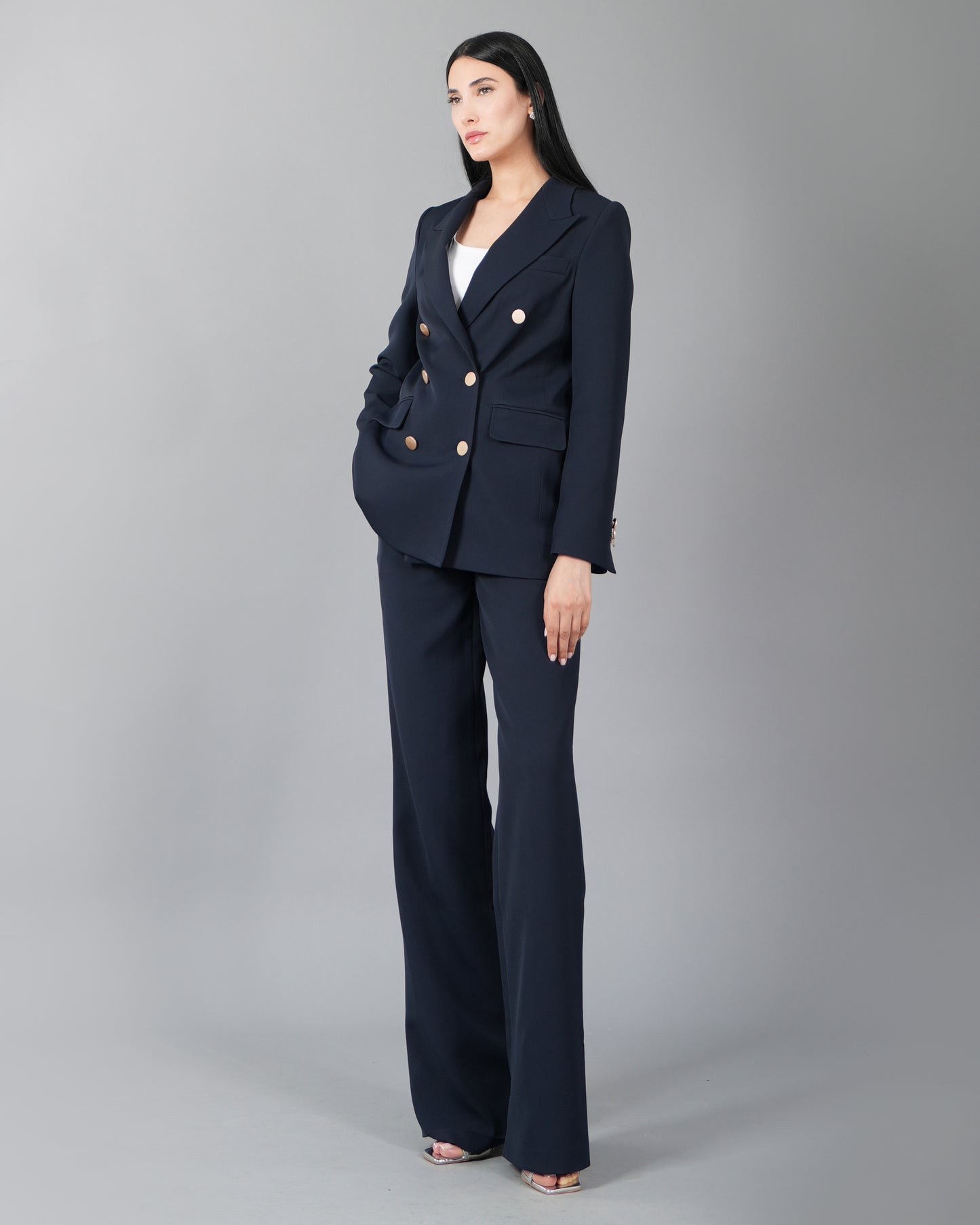 Double-Breasted Navy Pantsuit Set
