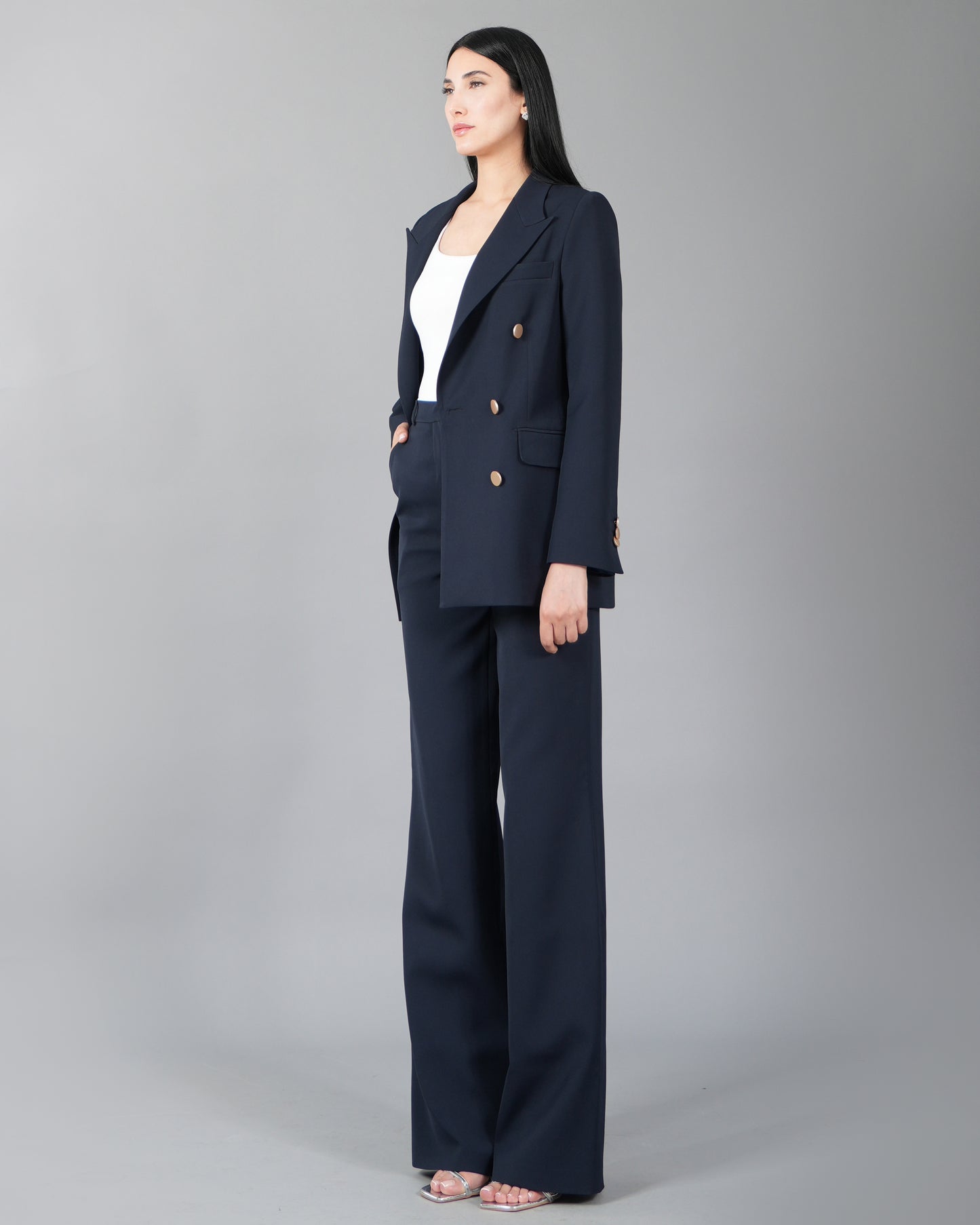 Double-Breasted Navy Pantsuit Set
