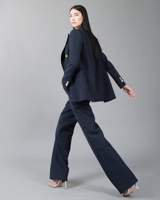 Double-Breasted Navy Pantsuit Set