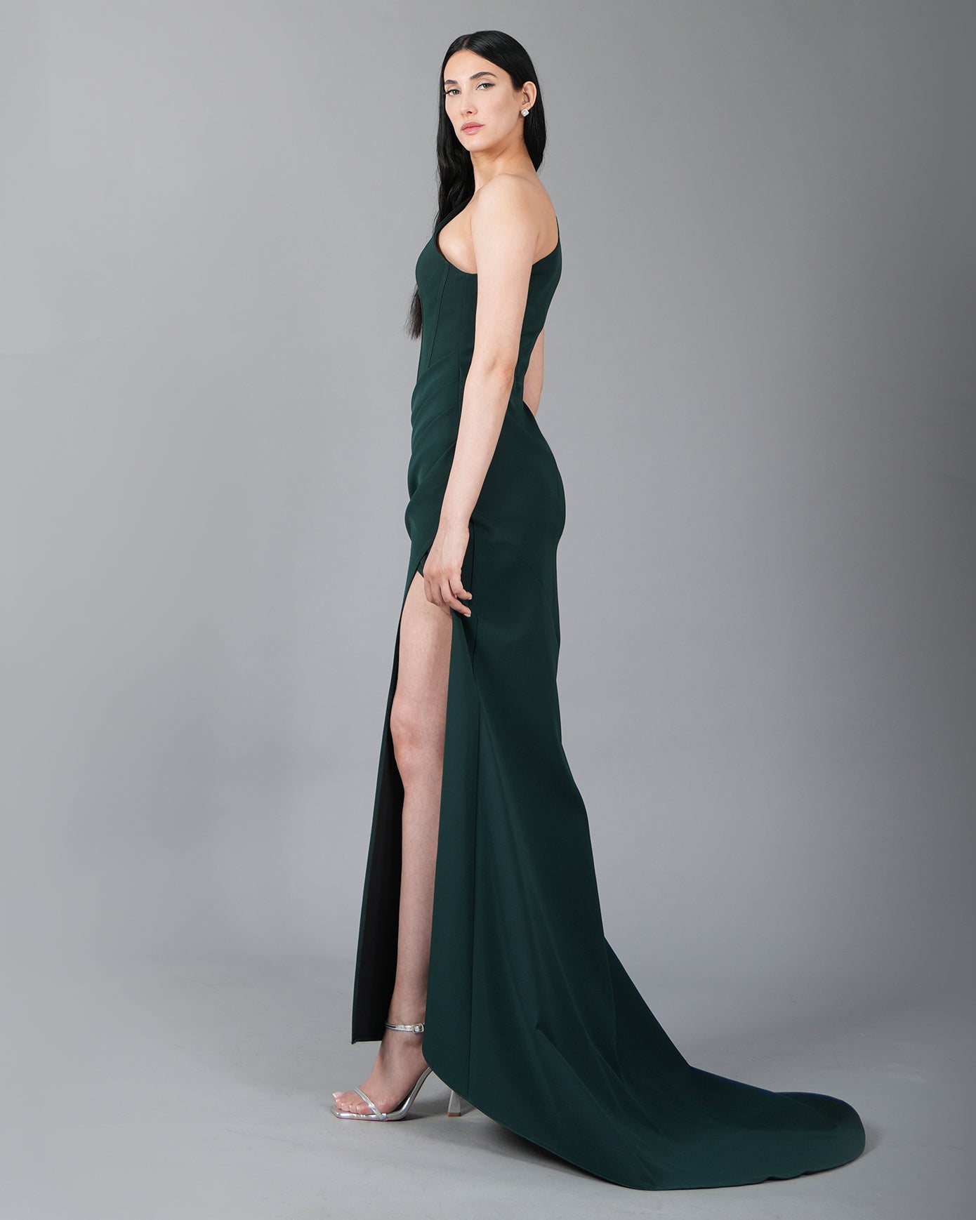 Asymmetric One-Shoulder Corset Gown with High Side Slit