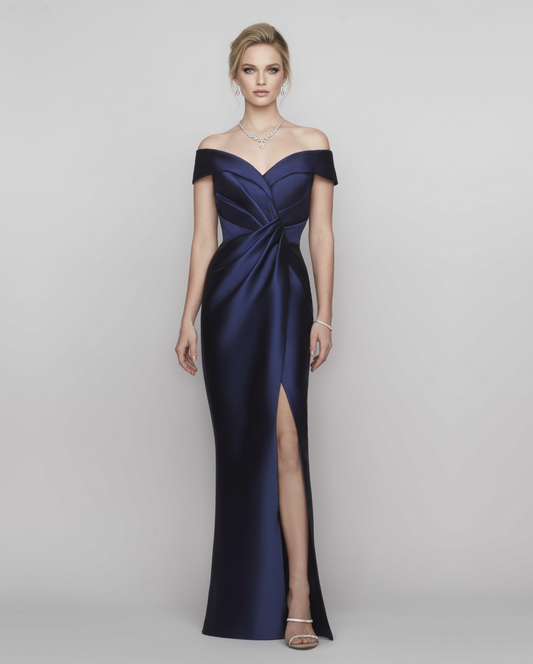 Glamorous Off-the-Shoulder Twist-Front Evening Gown