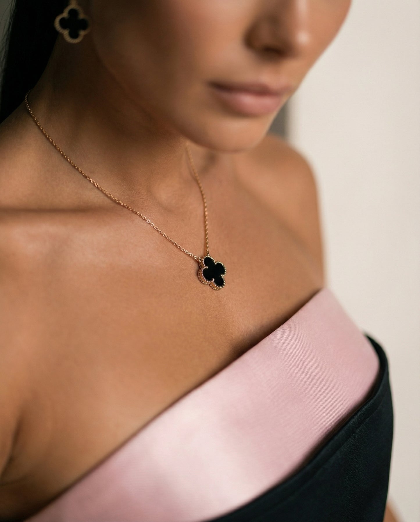 Blush & Noir Strapless Column Gown with Overskirt