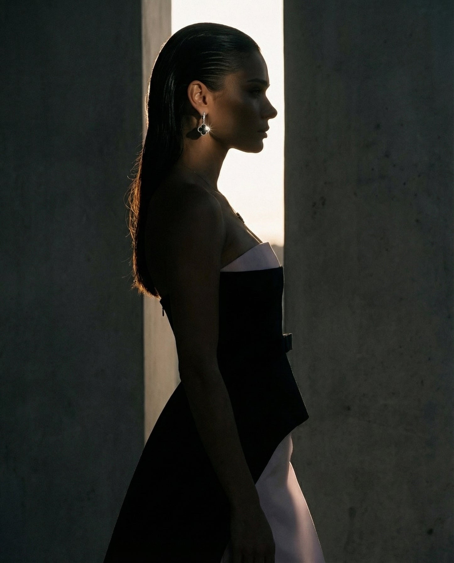 Blush & Noir Strapless Column Gown with Overskirt