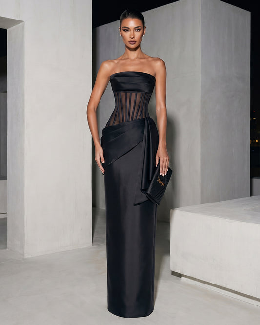 NOIR ILLUSION CORSET COLUMN GOWN