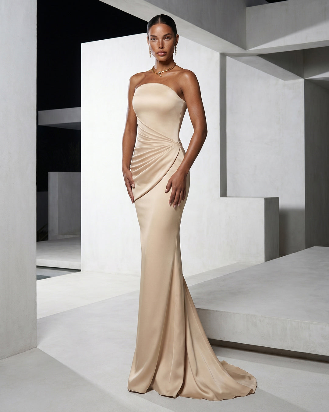 Champagne Drape Column Gown