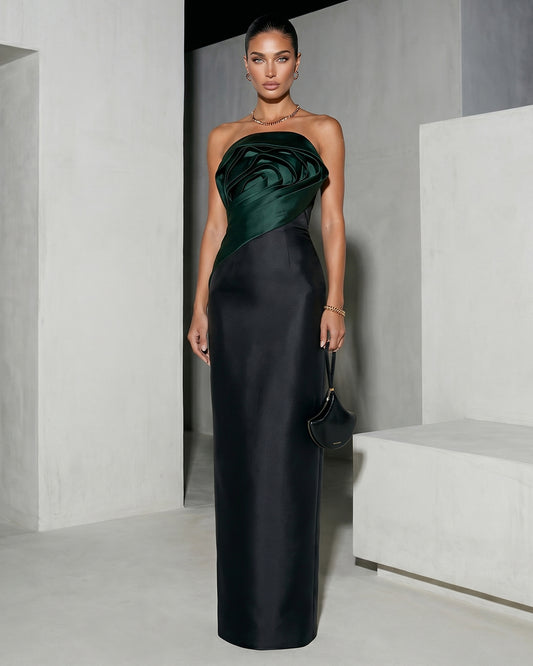 EMERALD ROSETTE COLUMN GOWN