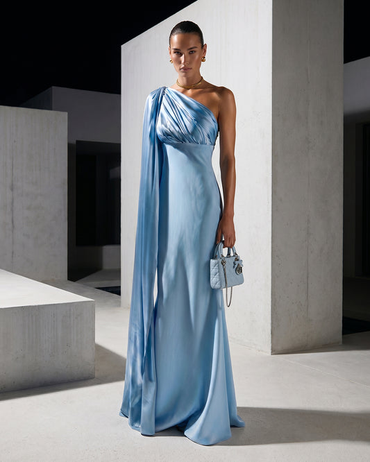 CELESTE DRAPED SATIN GOWN