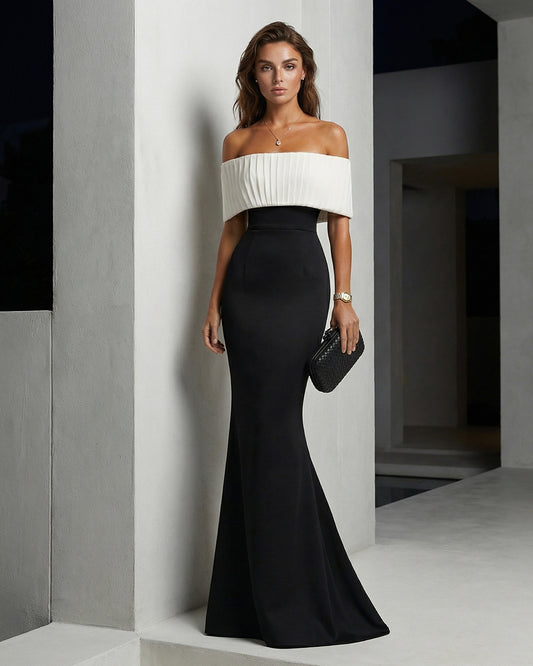 Noir & Ivory Off-Shoulder Mermaid Gown