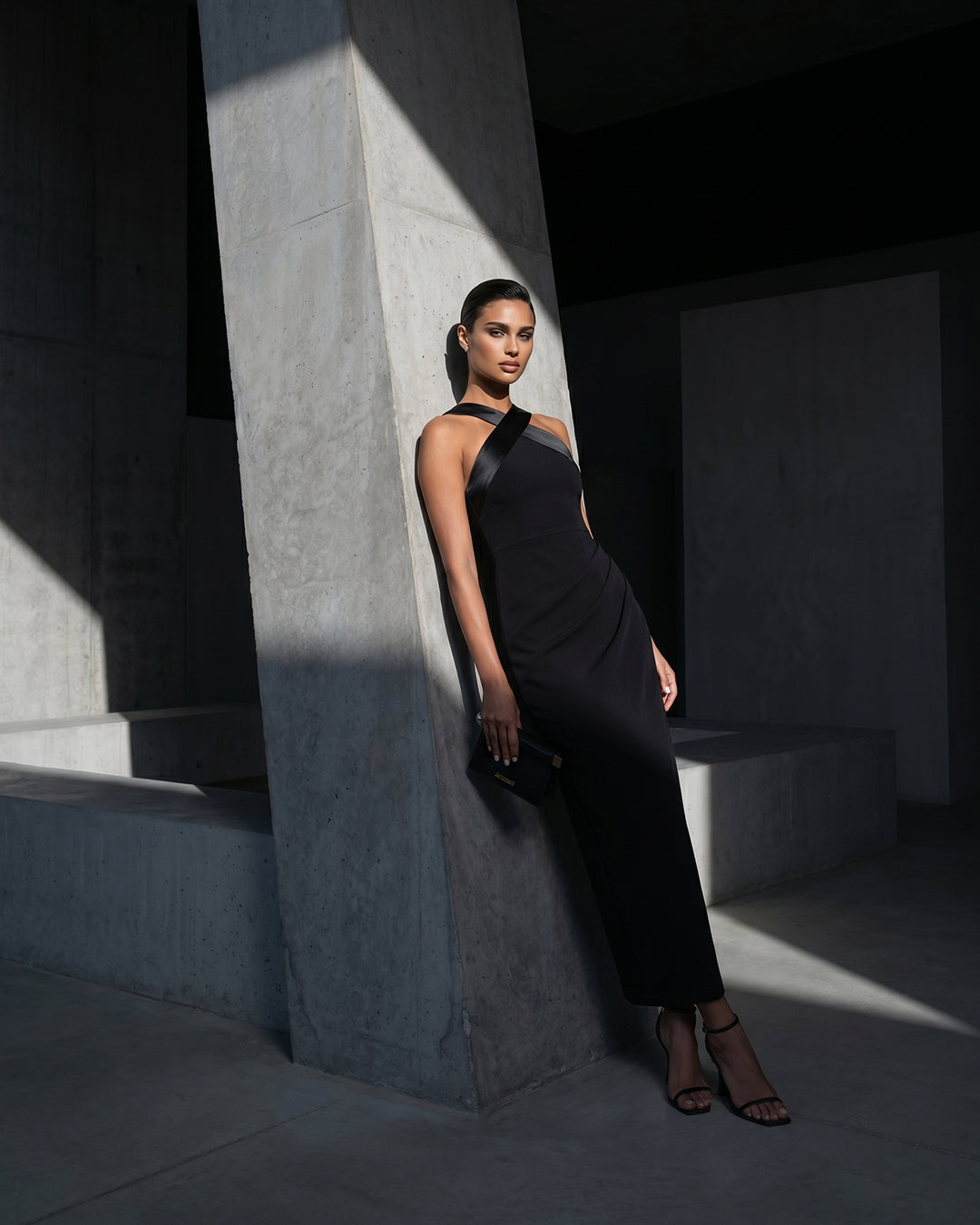 MIDNIGHT CROSSOVER DRAPED DRESS