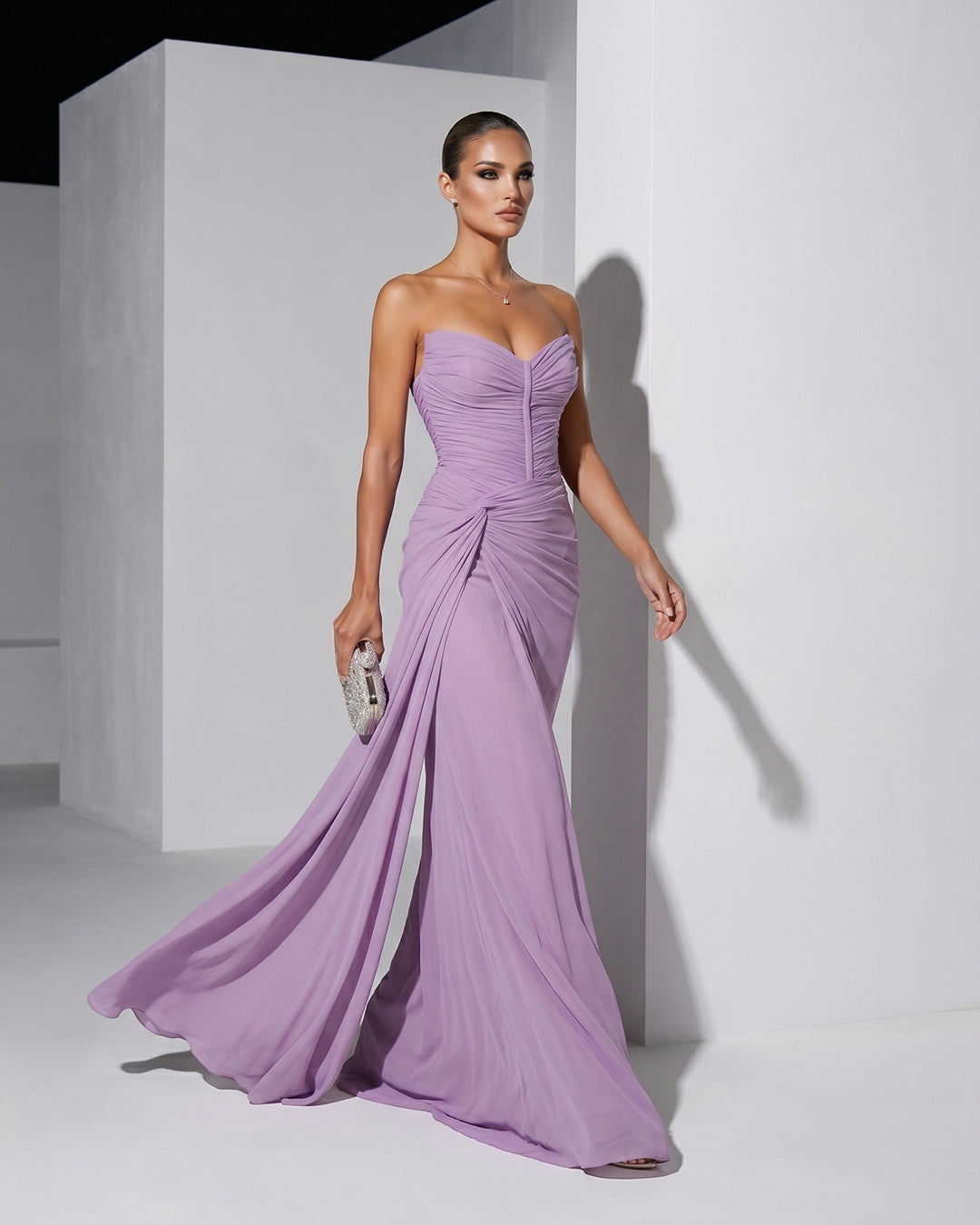 LILAC DRAPED SWEETHEART GOWN