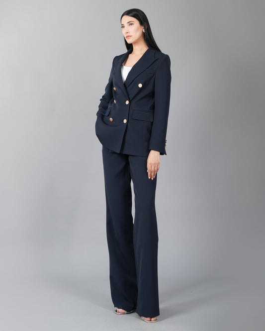 Double-Breasted Navy Pantsuit Set