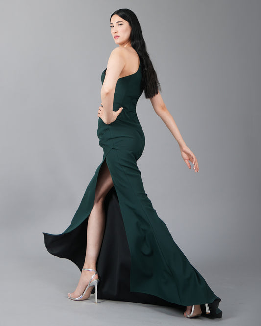 Asymmetric One-Shoulder Corset Gown with High Side Slit