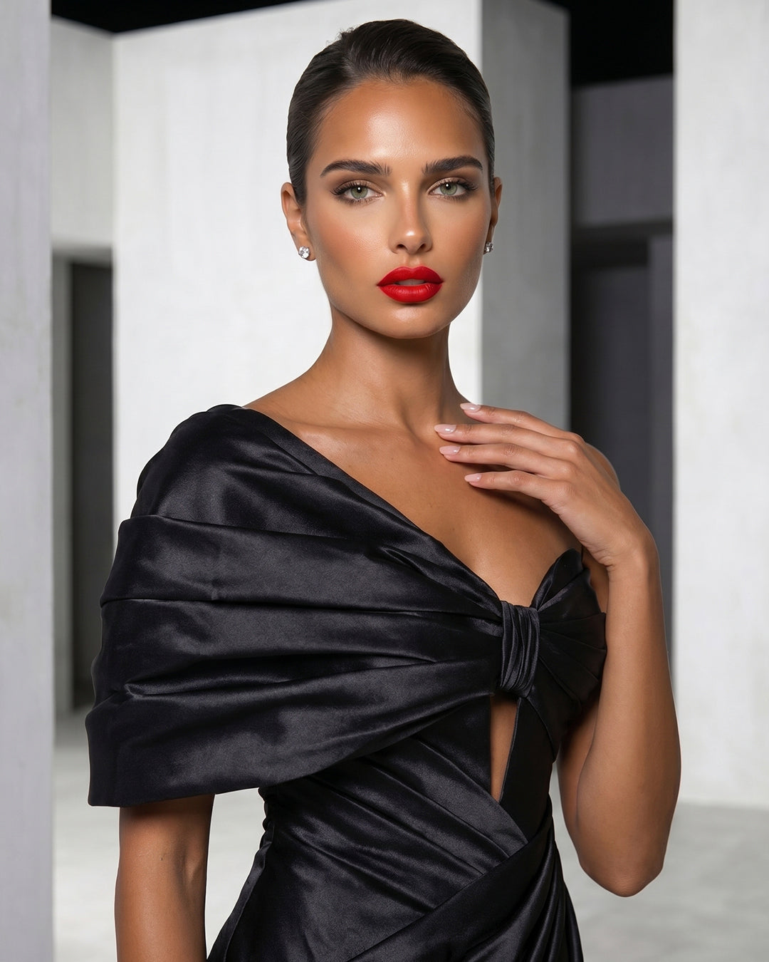 NOIR DRAPED ONE-SHOULDER GOWN