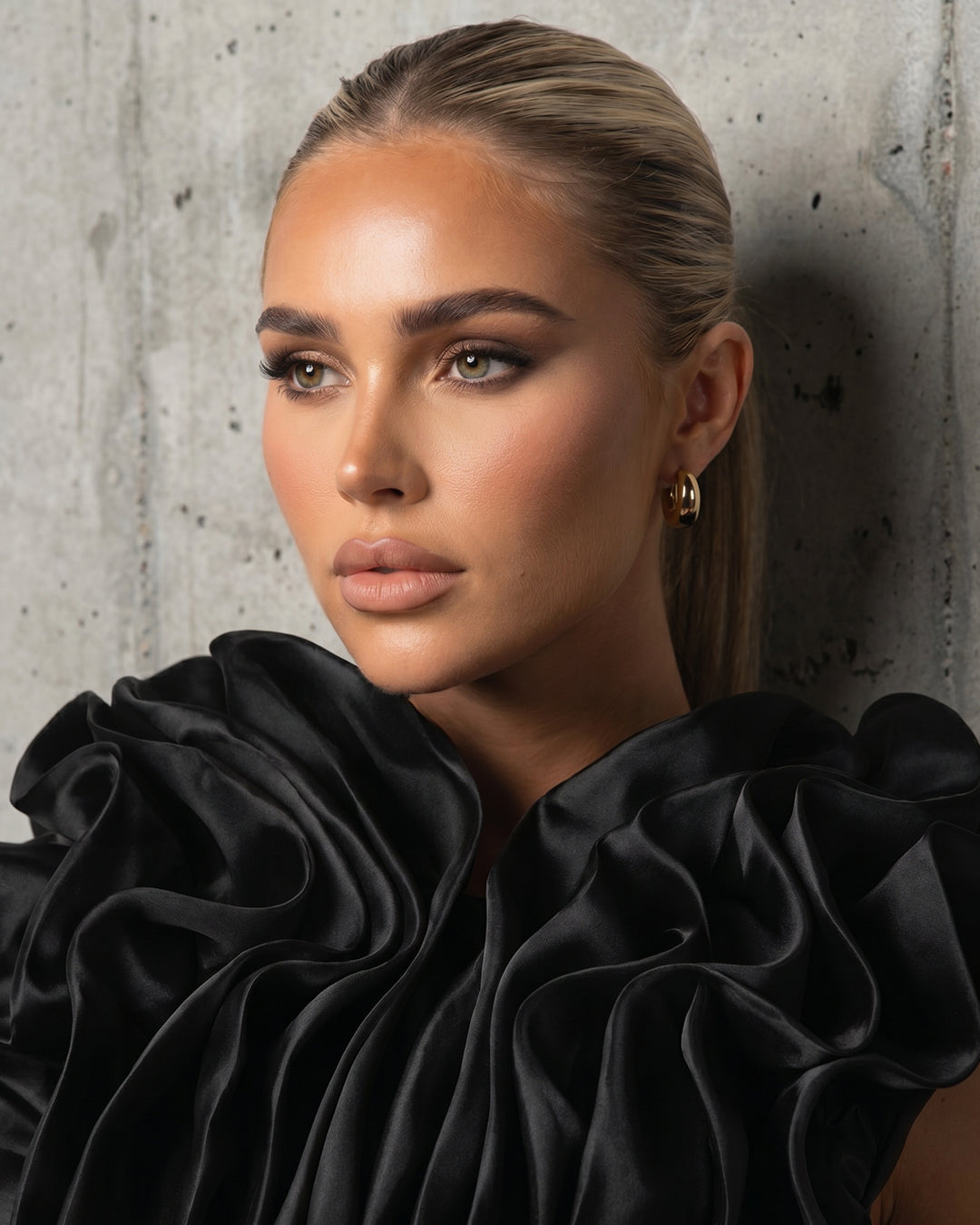 Noir Ruffled High-Neck Mermaid Gown
