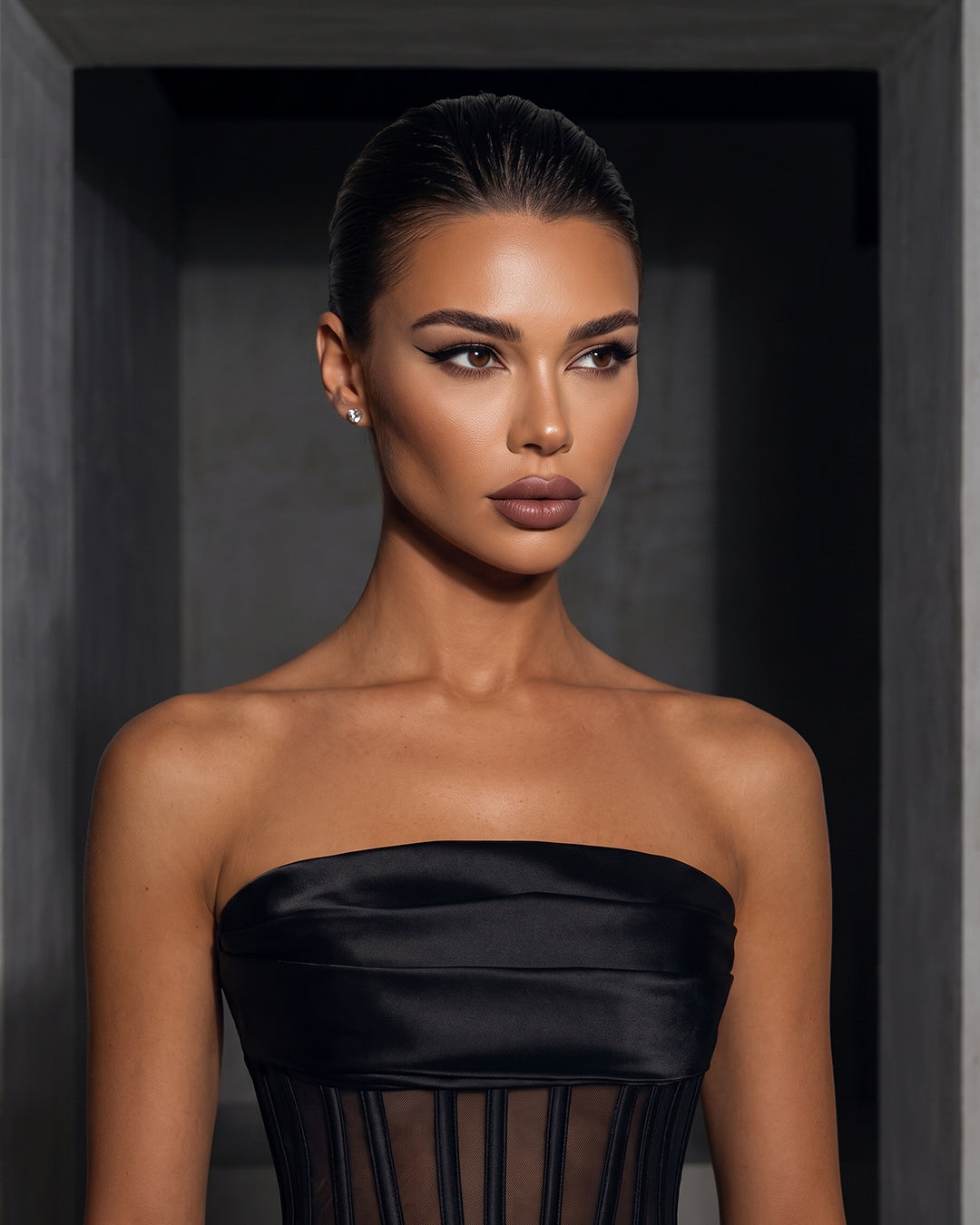 NOIR ILLUSION CORSET COLUMN GOWN