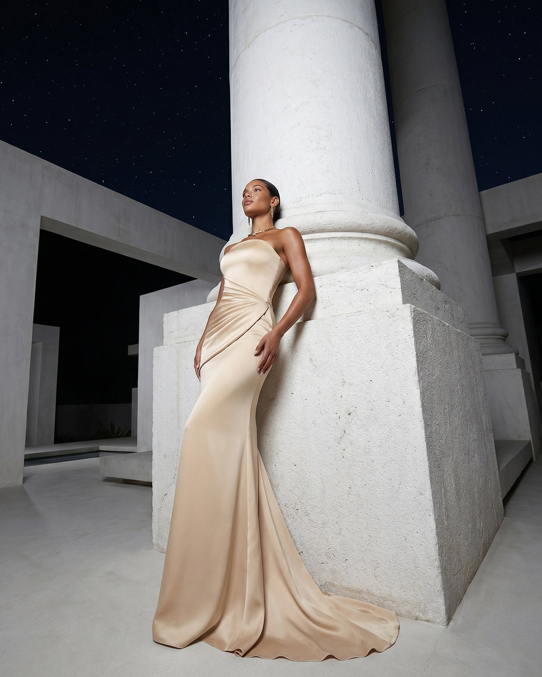 Champagne Drape Column Gown
