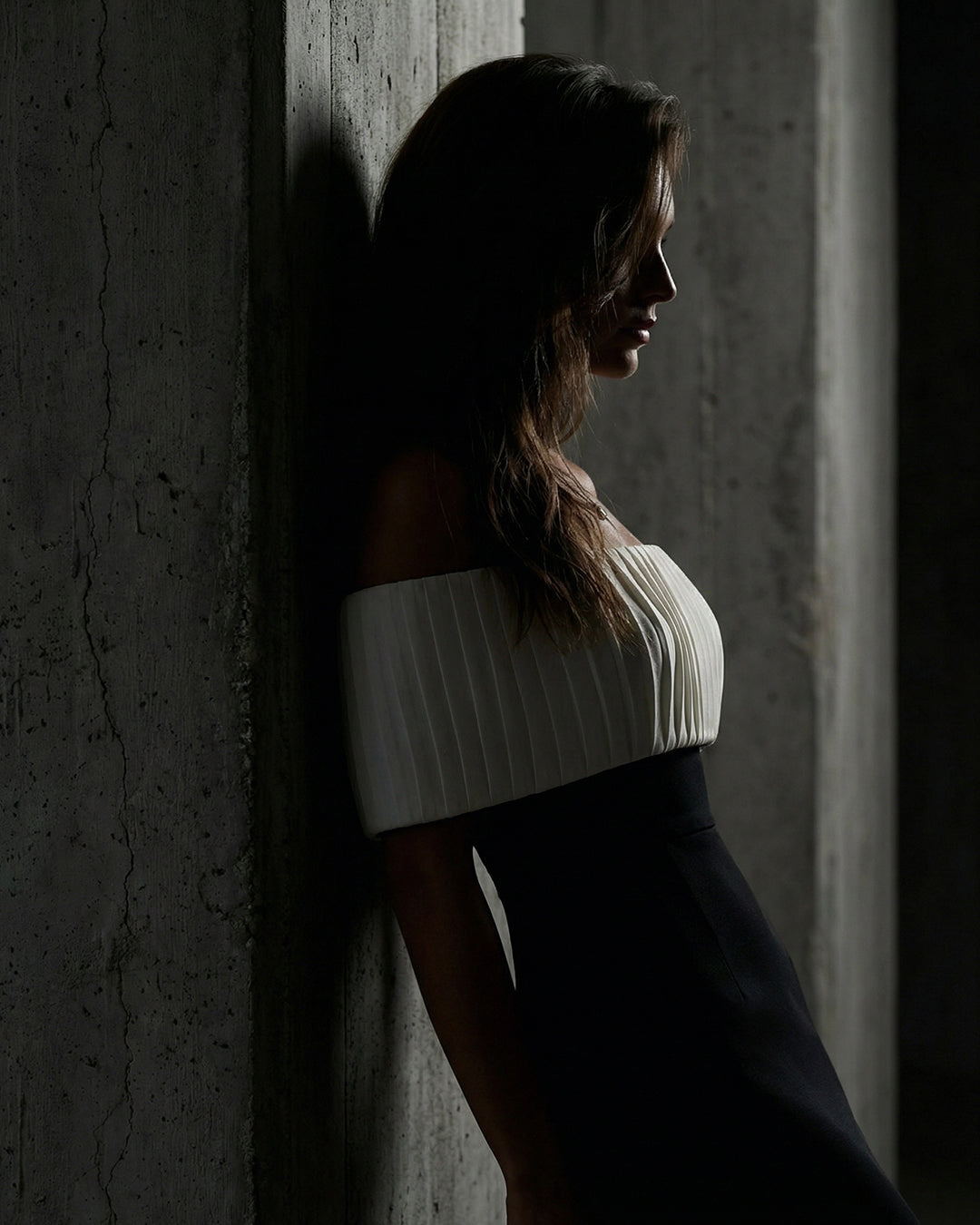 Noir & Ivory Off-Shoulder Mermaid Gown