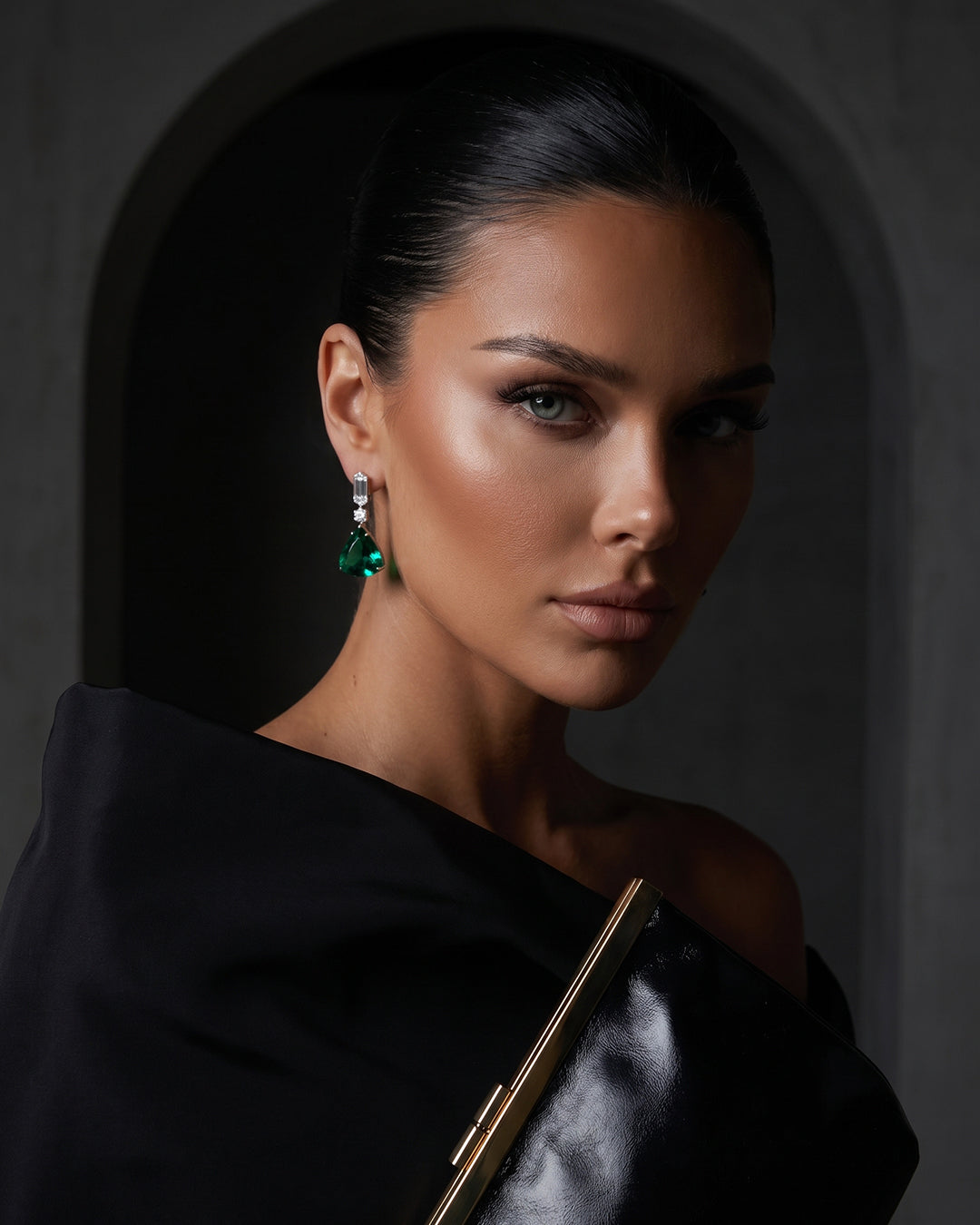 NOIR ARCHITECTURAL DRAPED COLUMN GOWN