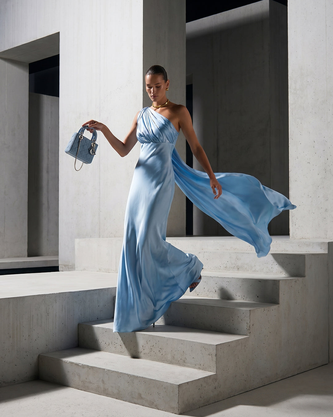 CELESTE DRAPED SATIN GOWN