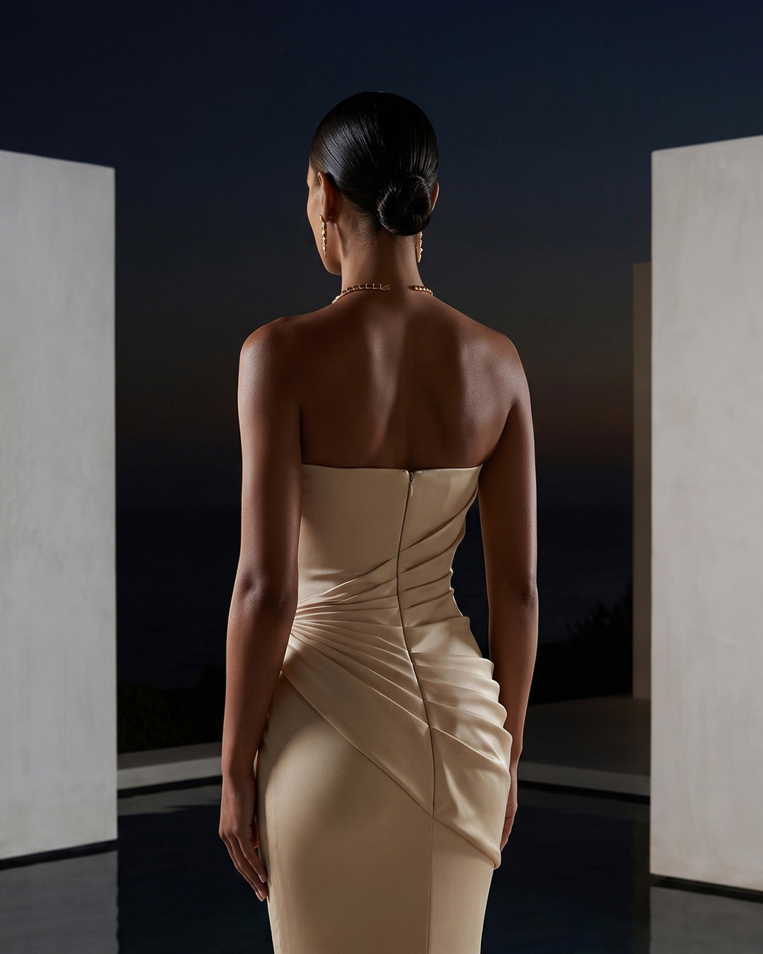 Champagne Drape Column Gown