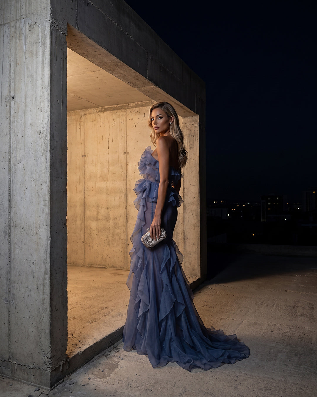 ETHEREAL RUFFLED ORGANZA MERMAID GOWN