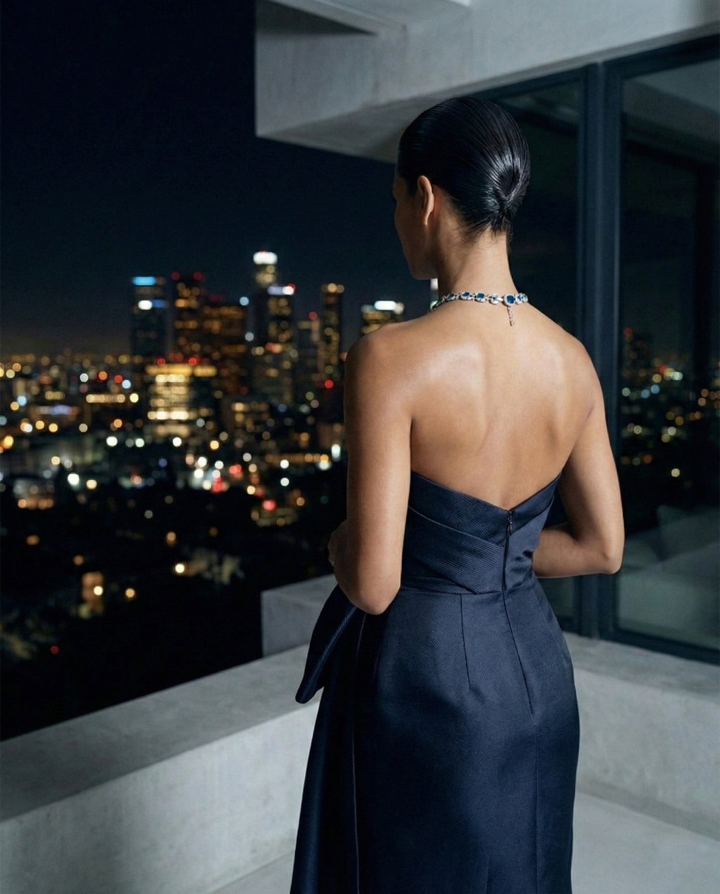 Navy Strapless Sculpted Satin Gown