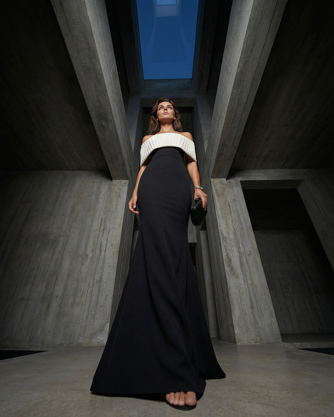 Noir & Ivory Off-Shoulder Mermaid Gown