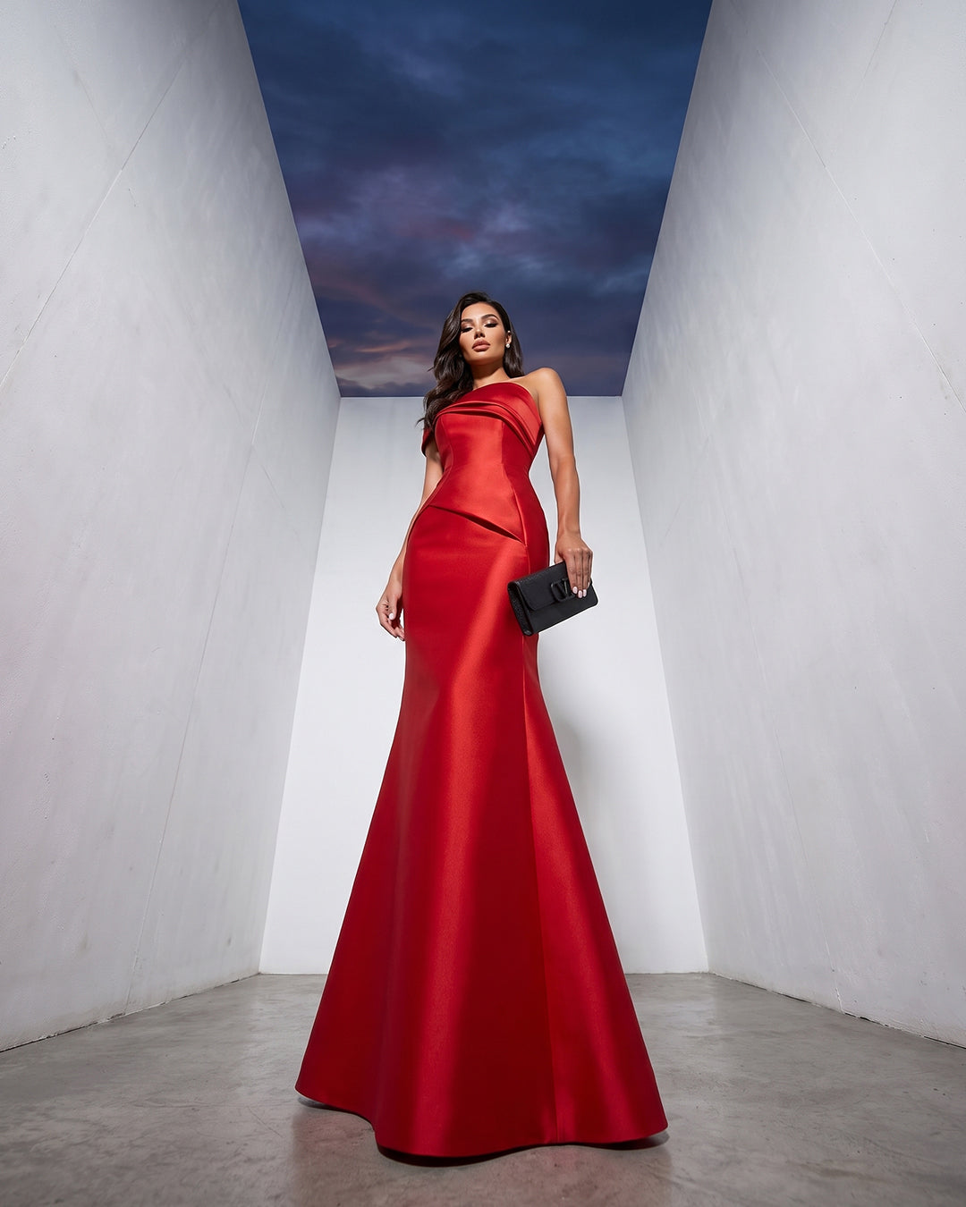 SCARLET ONE-SHOULDER SATIN MERMAID GOWN