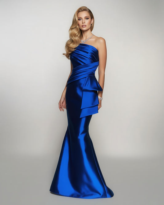 Sapphire One-Shoulder Satin Evening Gown