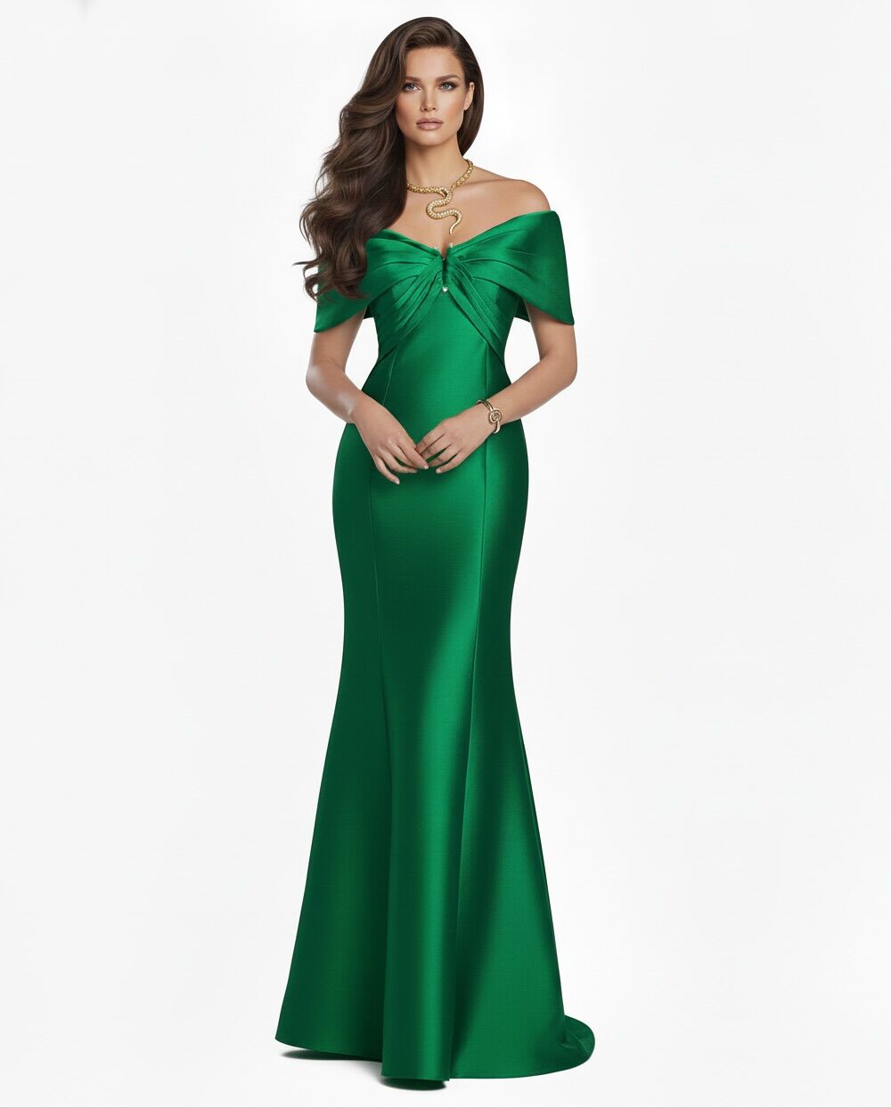 Elegant Emerald Green Satin Evening Gown Mermaid – ILLUSION