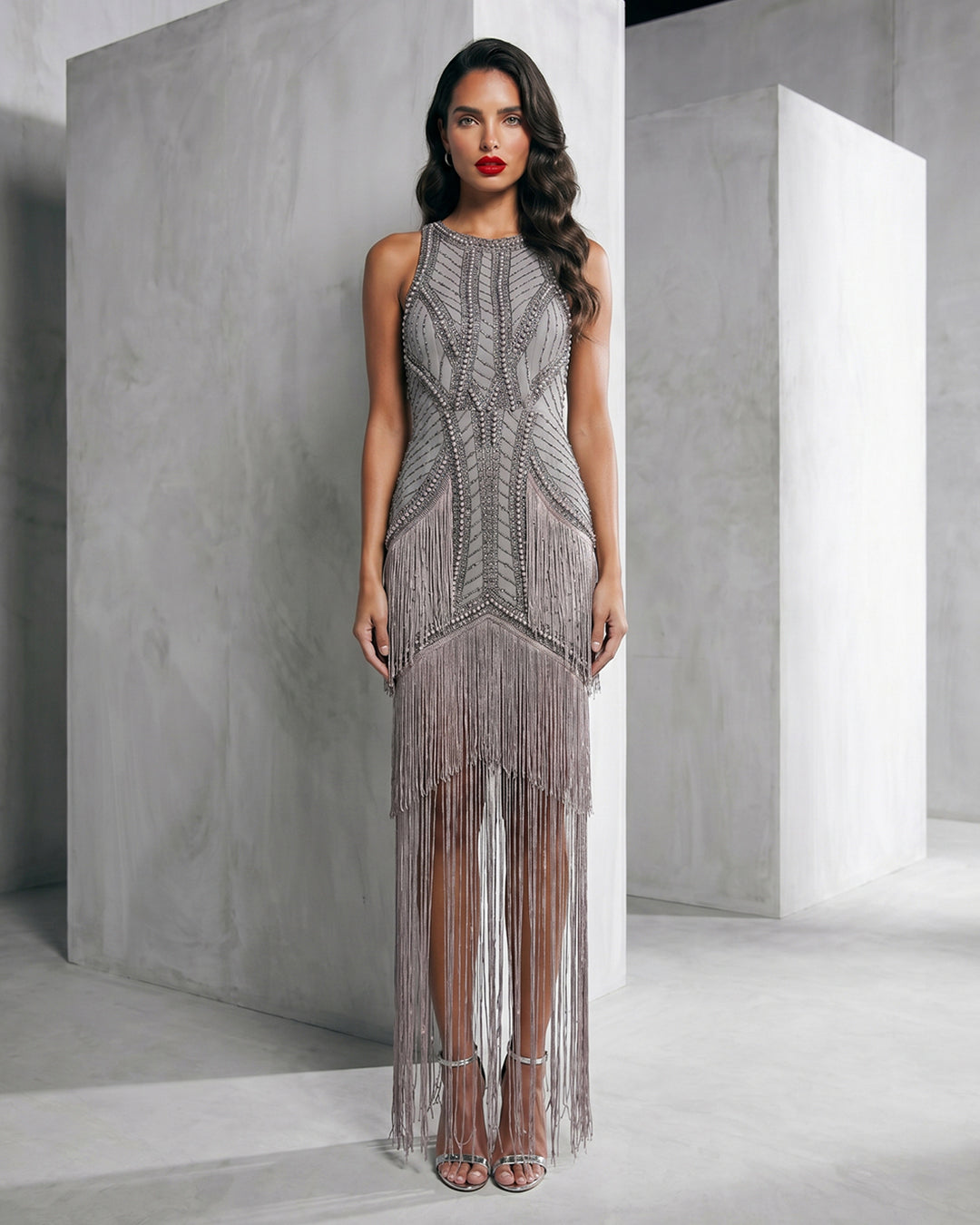 LUMIÈRE FRINGE EMBELLISHED GOWN