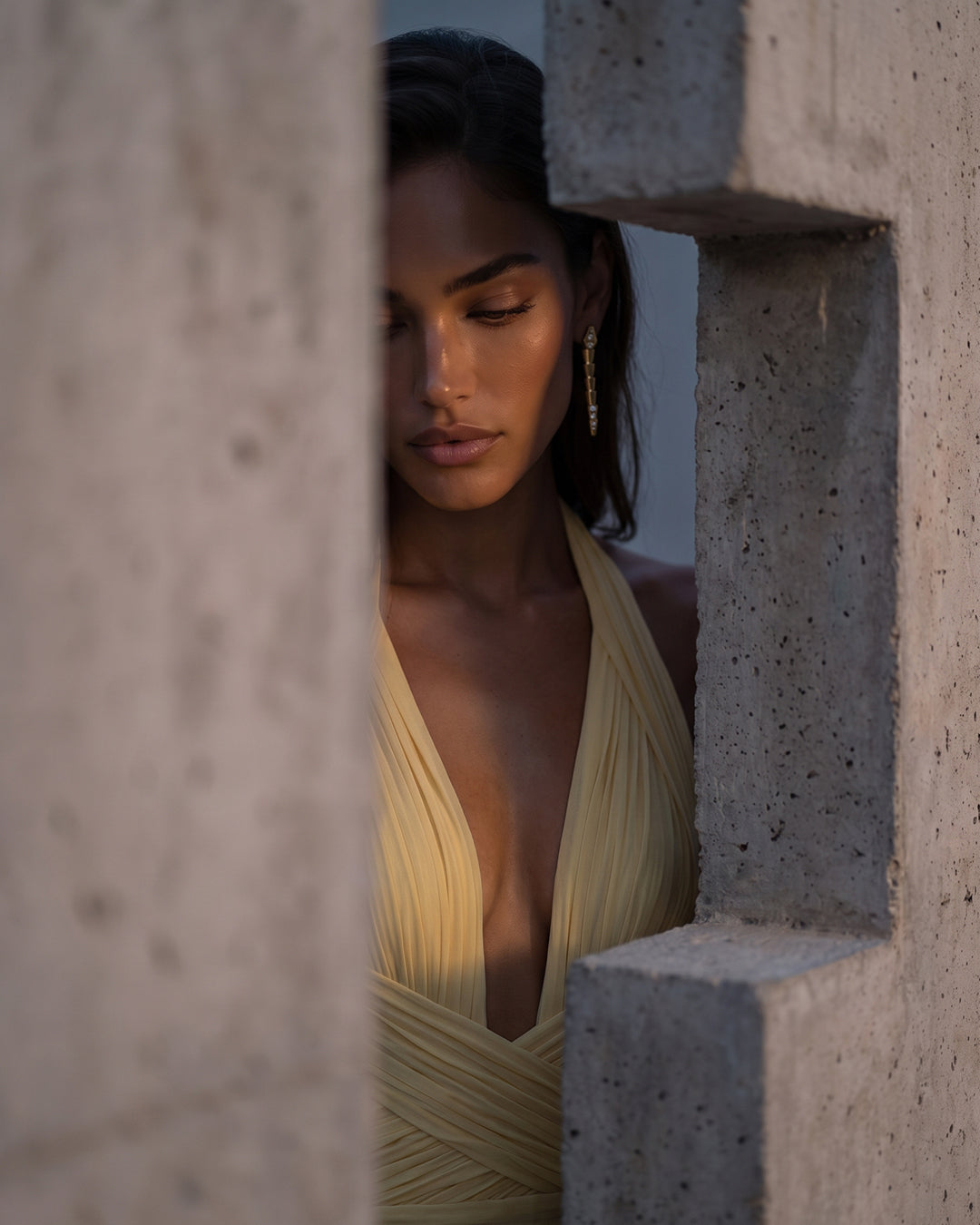 BUTTERCUP PLEATED HALTER GOWN