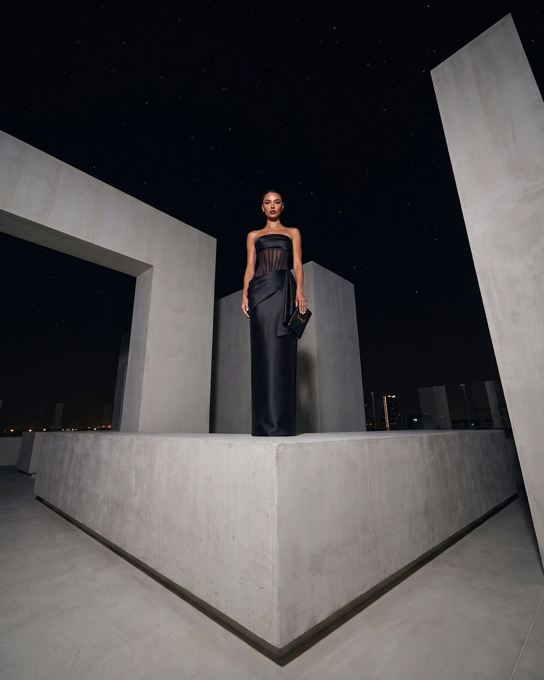 NOIR ILLUSION CORSET COLUMN GOWN