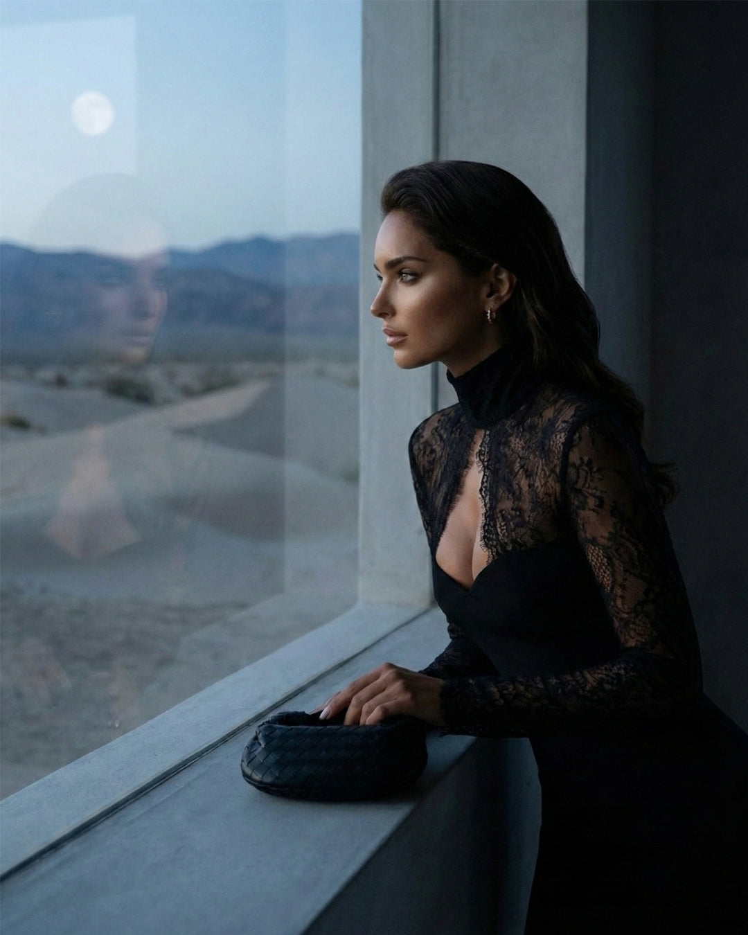 Black Lace High-Neck Evening Gown