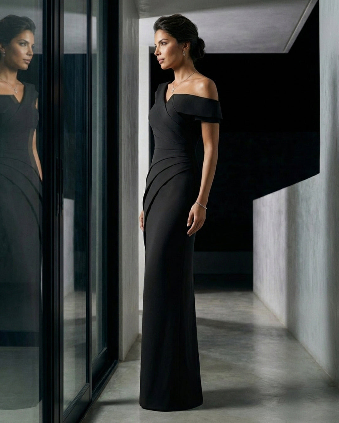 Asymmetric Off-Shoulder Sculpted Evening Gown