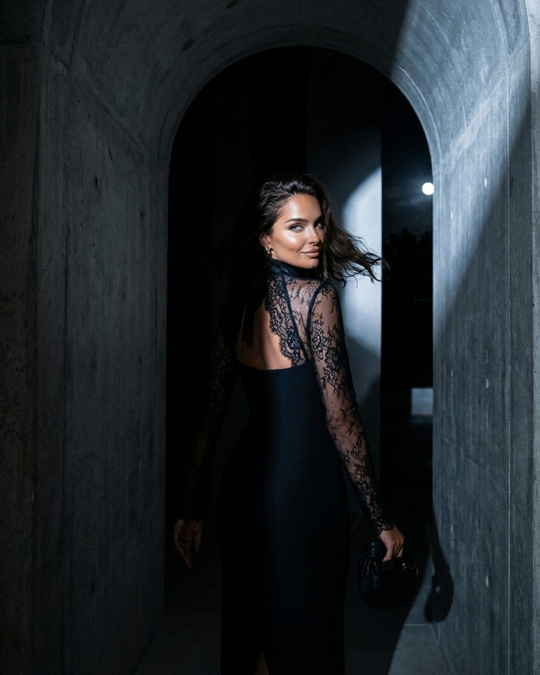 Black Lace High-Neck Evening Gown
