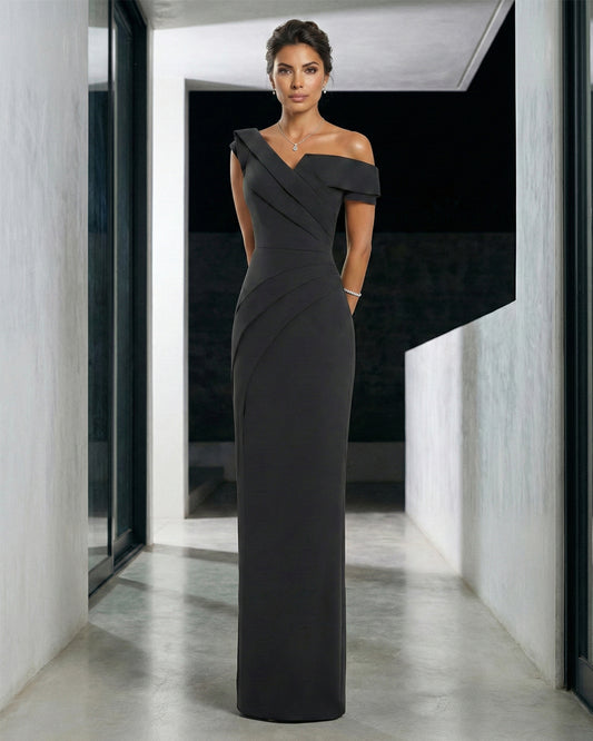 Asymmetric Off-Shoulder Sculpted Evening Gown