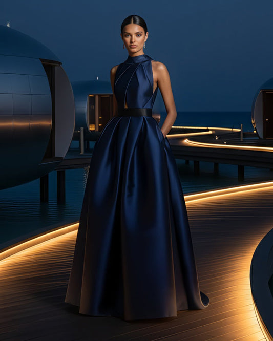 MIDNIGHT HALTER BALL GOWN